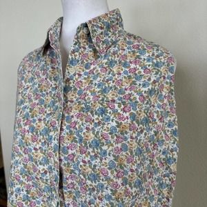Vintage No Barriers Womens Floral Denim Sleeveless Button Shirt Sz L 90s